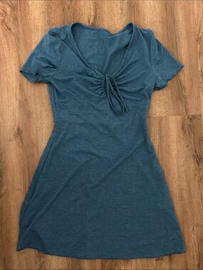 Drawstring Front Short Sleeve Teal Dress